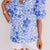 Dark Blue Floral Print Ruffled Bubble Sleeve Blouse - Ballimart