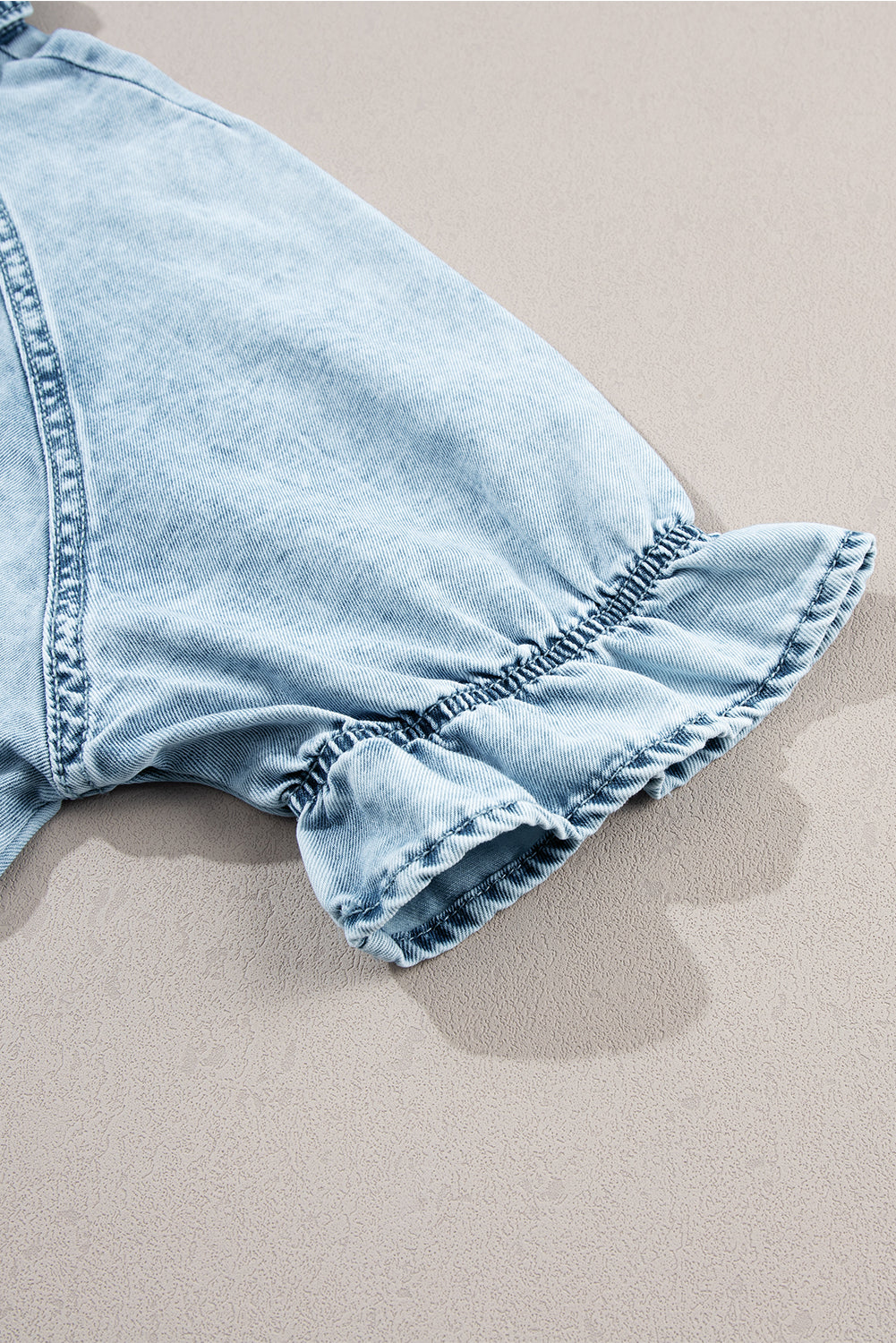 Beau Blue Mineral Wash Ruffled Short Sleeve Buttoned Denim Dress - Ballimart
