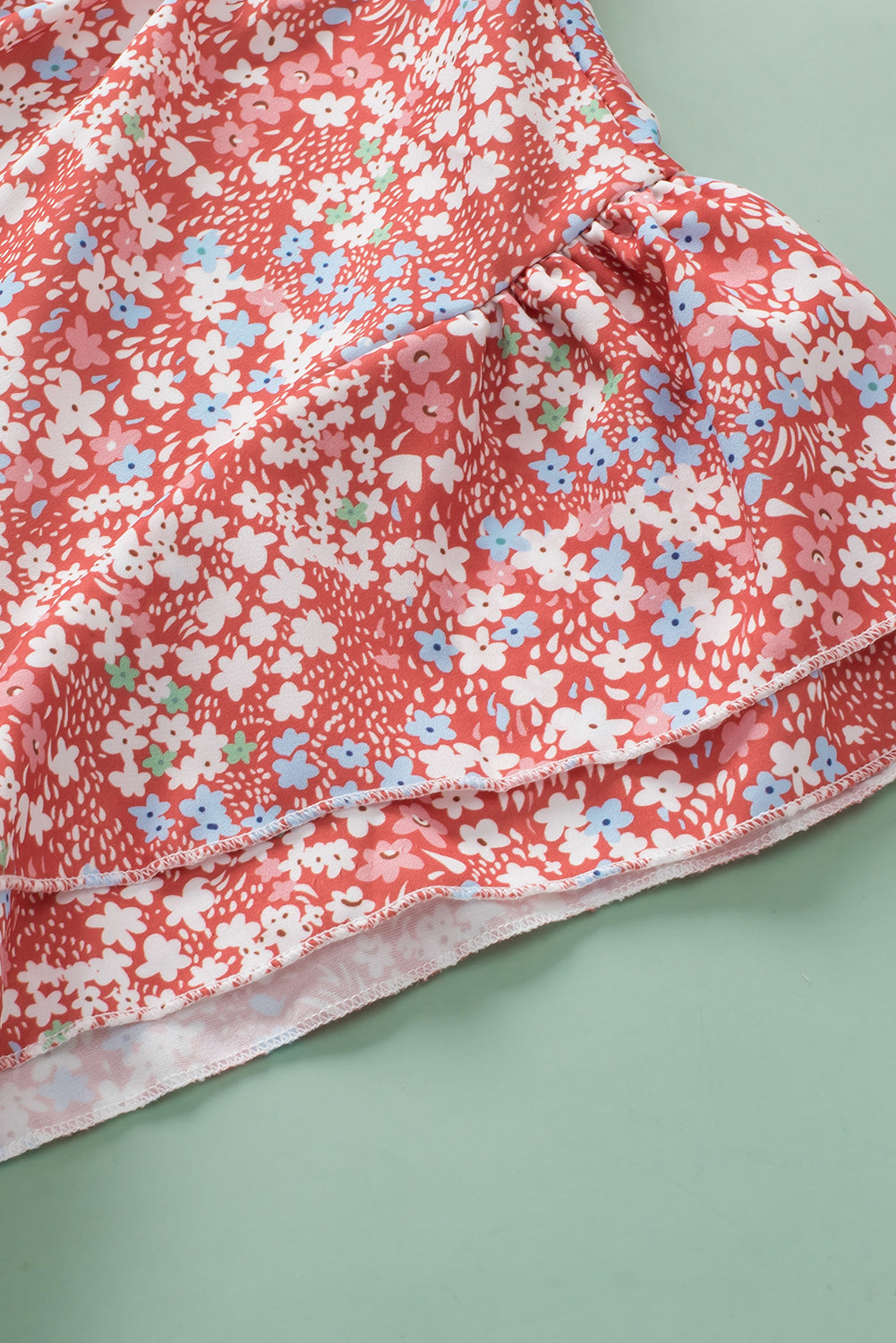 Pink Plus Size Floral Print Ruffled Sleeve Frilled Neck Blouse - Ballimart
