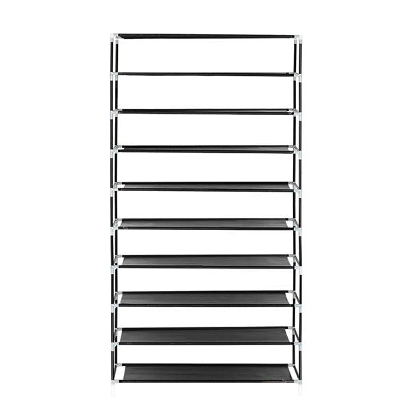 10 Tiers Shoe Rack with Dustproof Cover Closet Shoe Storage Cabinet Organizer Black - Ballimart