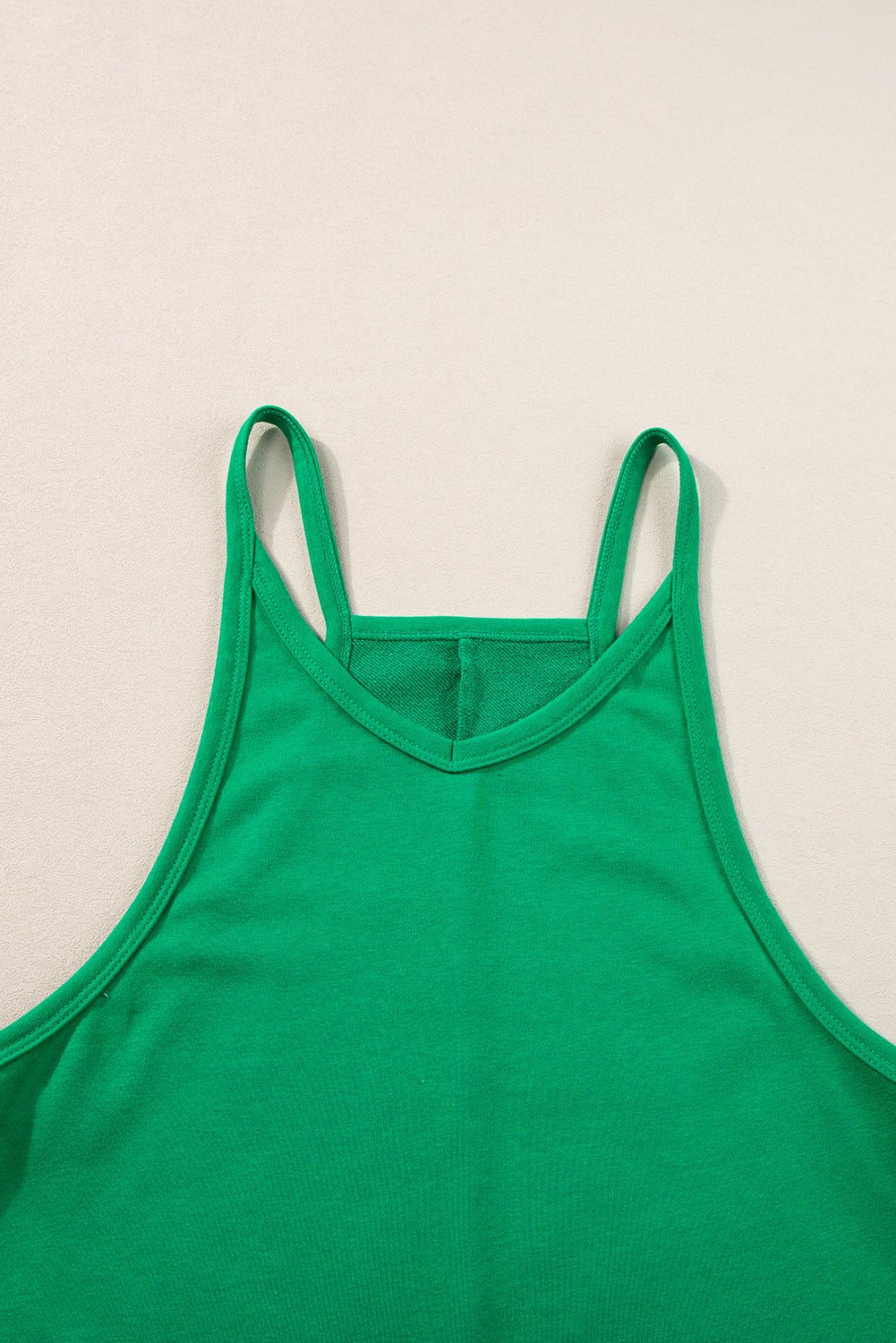 Bright Green Sleeveless Pocketed V Neck Jersey Romper - Ballimart
