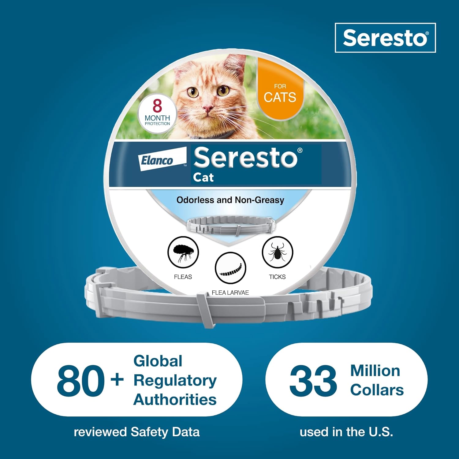 Seresto Cat Flea & Tick Collar – Veterinarian Recommended, 8 Months Continuous Protection with Slow-Release Imidacloprid & Flumethrin