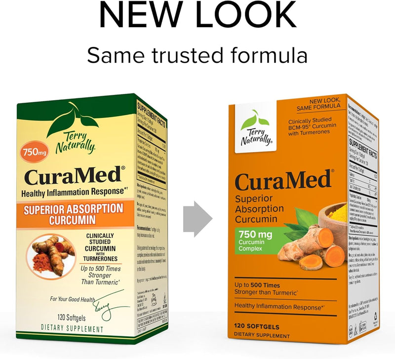 Terry Naturally CuraMed 750 mg Curcumin Complex - 120 Softgels | Superior Absorption with BCM-95