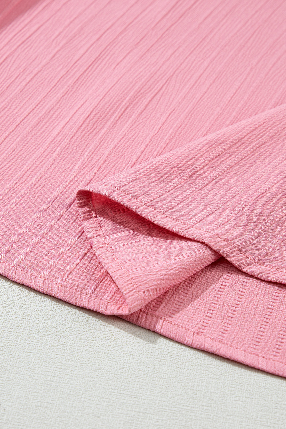 Peach Blossom Ruffled Half Sleeve V Neck Textured Top - Ballimart