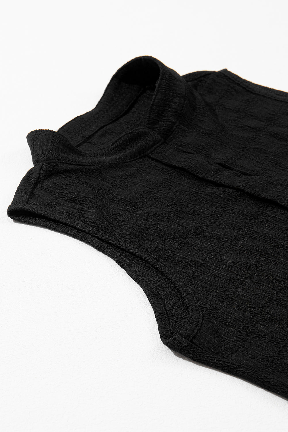 Black Lattice Textured Split Neck Tank Top - Ballimart