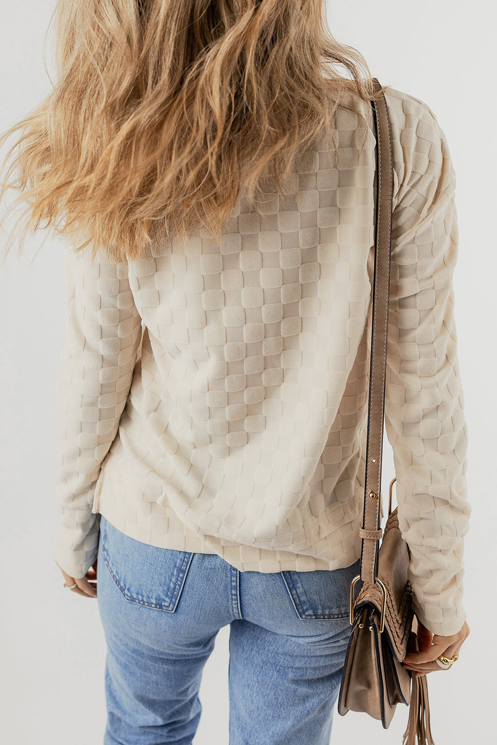 Beige Solid Textured Thumbhole Sleeve Top - Ballimart