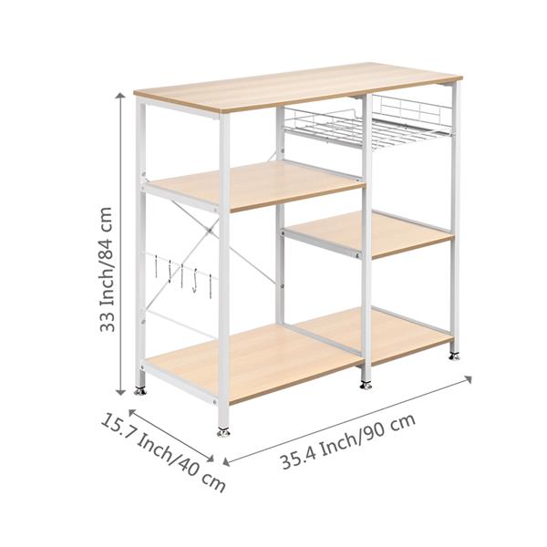 3-Tier Kitchen Baker's Rack Utility Microwave Oven Stand Storage Cart Workstation Shelf White Oak - Ballimart