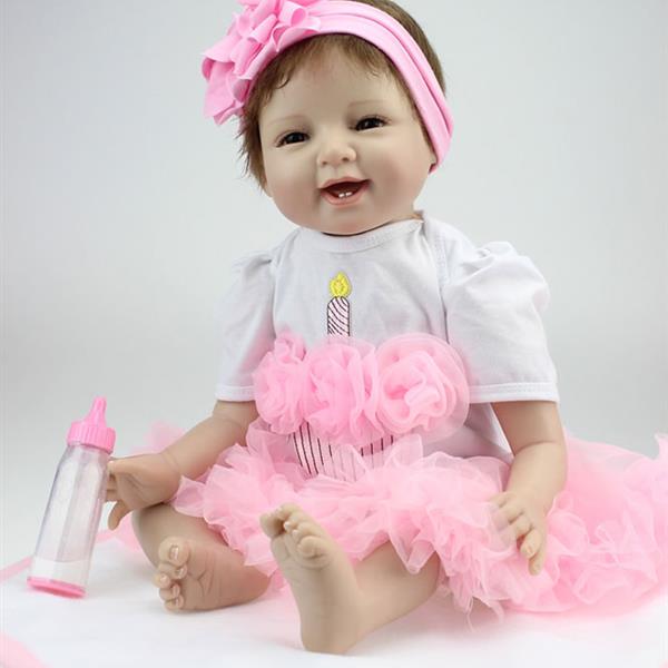 Pink Princess Skirt Fashionable Play House Toy Lovely Simulation Baby Doll with Clothes Size 22" - Ballimart