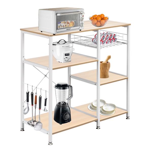 3-Tier Kitchen Baker's Rack Utility Microwave Oven Stand Storage Cart Workstation Shelf White Oak - Ballimart