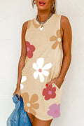 Apricot Daisy Flower Print Tank Dress - Ballimart