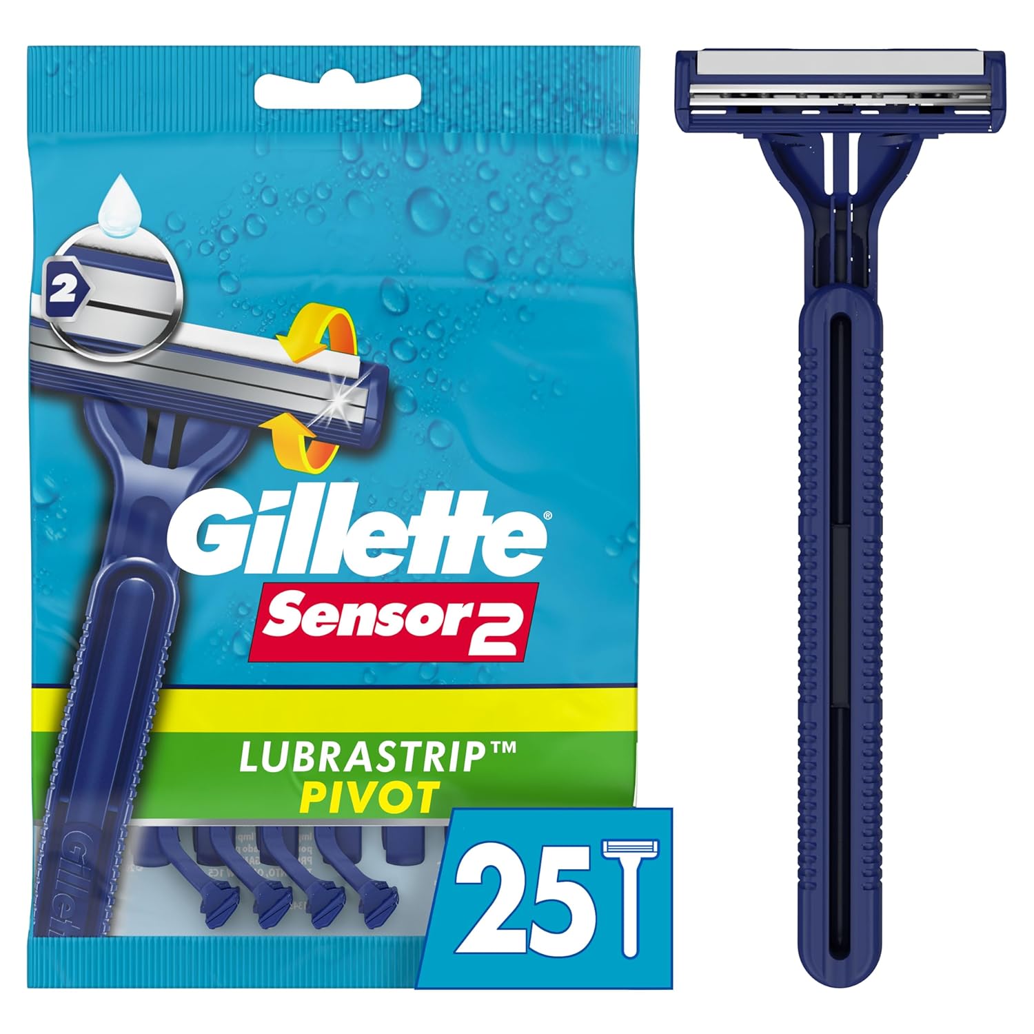 Gillette Sensor2 Pivoting Head Men's Disposable Razors - 25 Count | Twin Blades for a Comfortable Shave - Ballimart