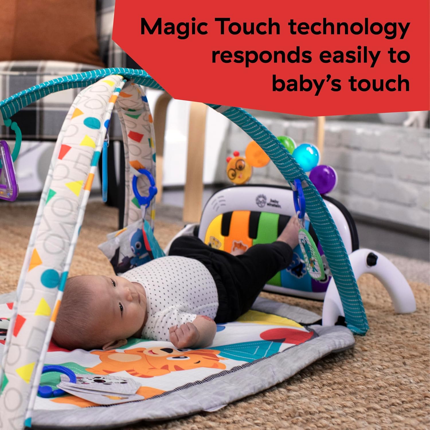 Baby Einstein 4-in-1 Kickin’ Tunes Music & Language Discovery Play Gym – Tummy Time Mat with Kick Piano & Sensory Toys