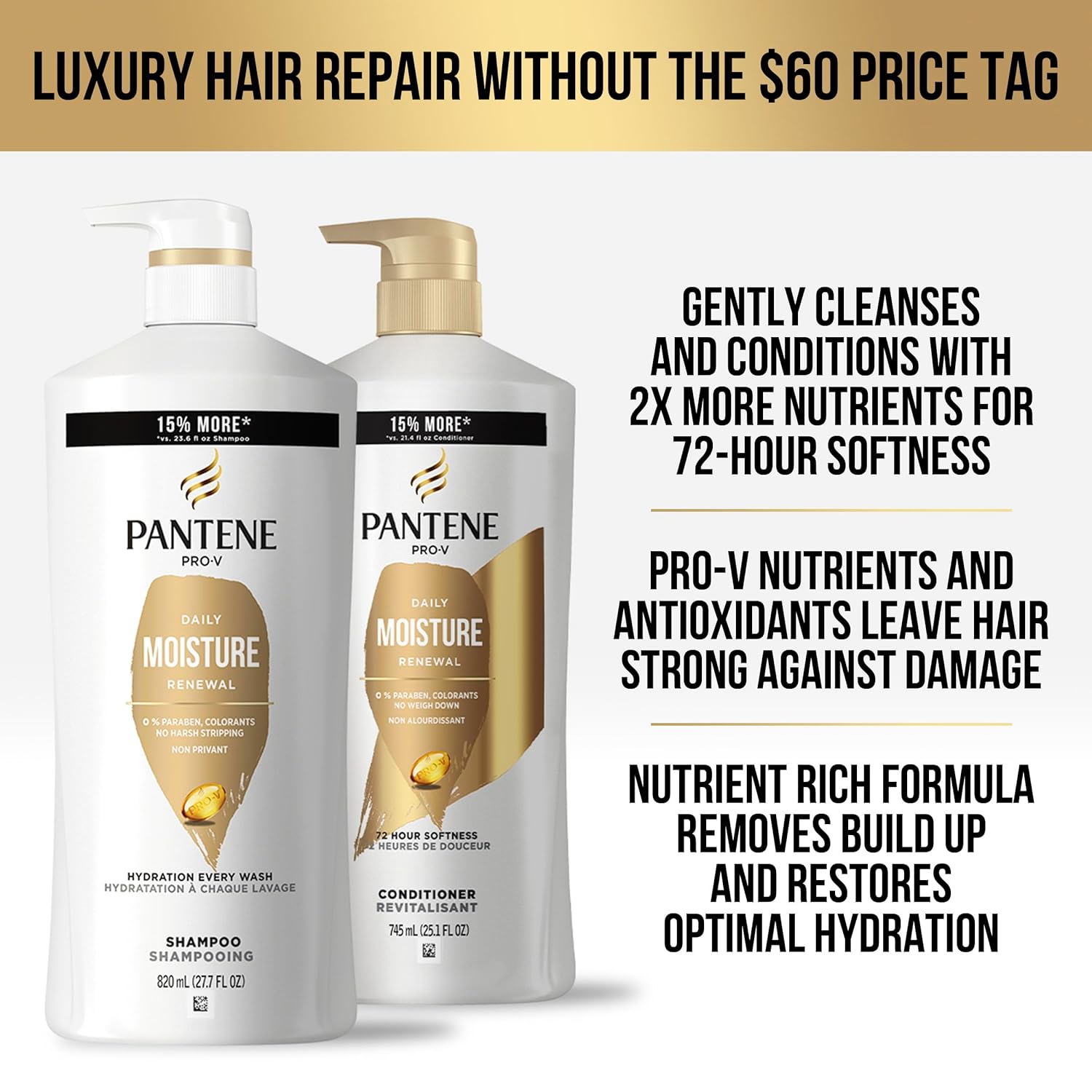 Pantene Shampoo and Conditioner Set with Hair Treatment - Pro-V Nutrients for Dry, Color-Treated Hair, 27.7 Oz Each, 2 Pack"