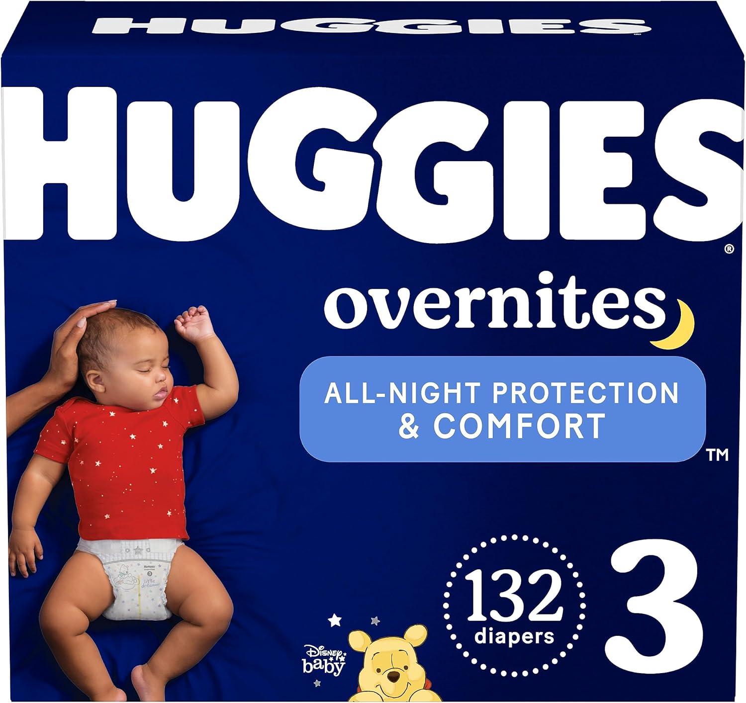 Huggies Overnites Baby Diapers, Size 3 (16-28 lbs), 132 Count | Best-Selling Overnight Diapers with 12-Hour Leak Protection, Soft Comfort Fit & Wetness Indicator - Ballimart