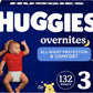 Huggies Overnites Baby Diapers, Size 3 (16-28 lbs), 132 Count | Best-Selling Overnight Diapers with 12-Hour Leak Protection, Soft Comfort Fit & Wetness Indicator - Ballimart