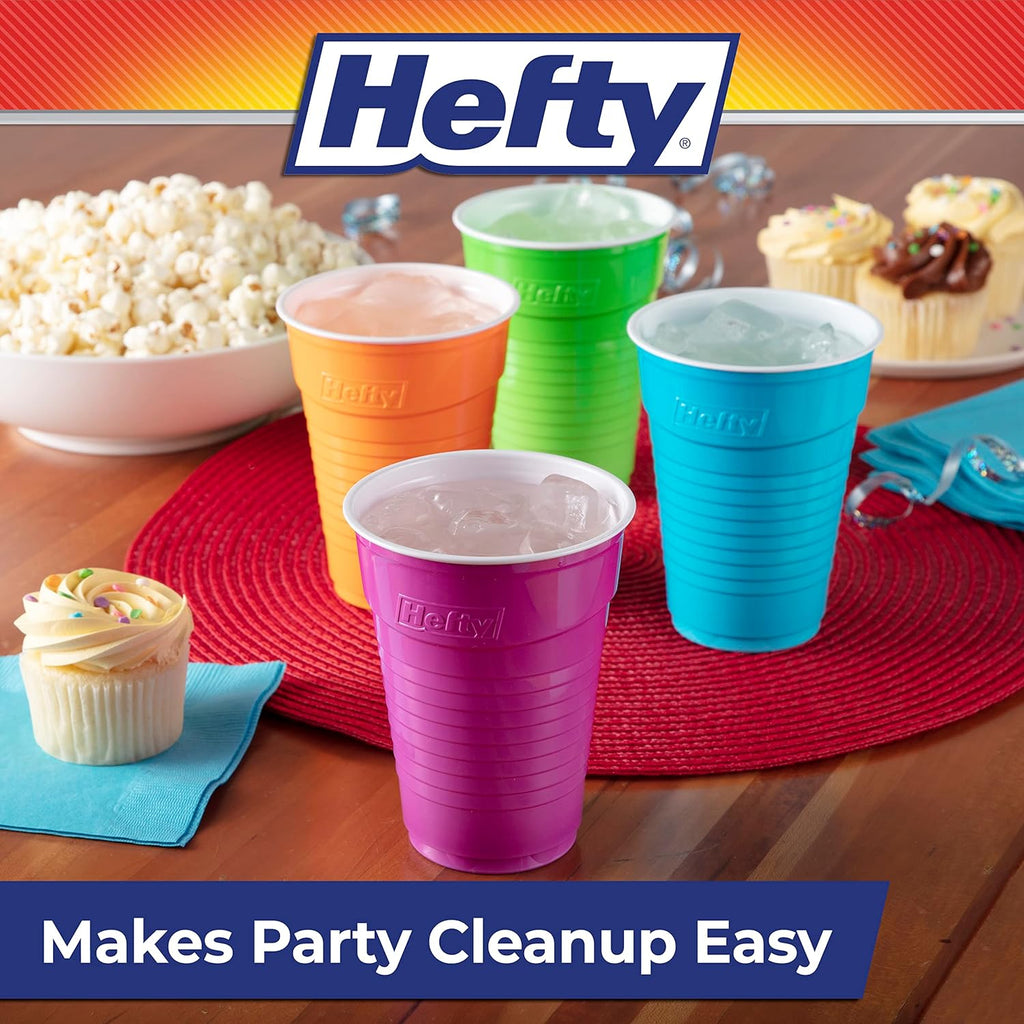 Hefty Party On Disposable Plastic Cups - 16 oz | Assorted Colors & Durable Design - Ballimart