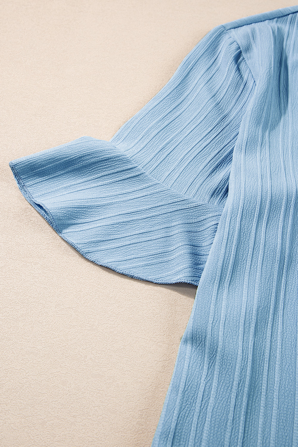 Beau Blue Ruffled Half Sleeve V Neck Textured Top - Ballimart