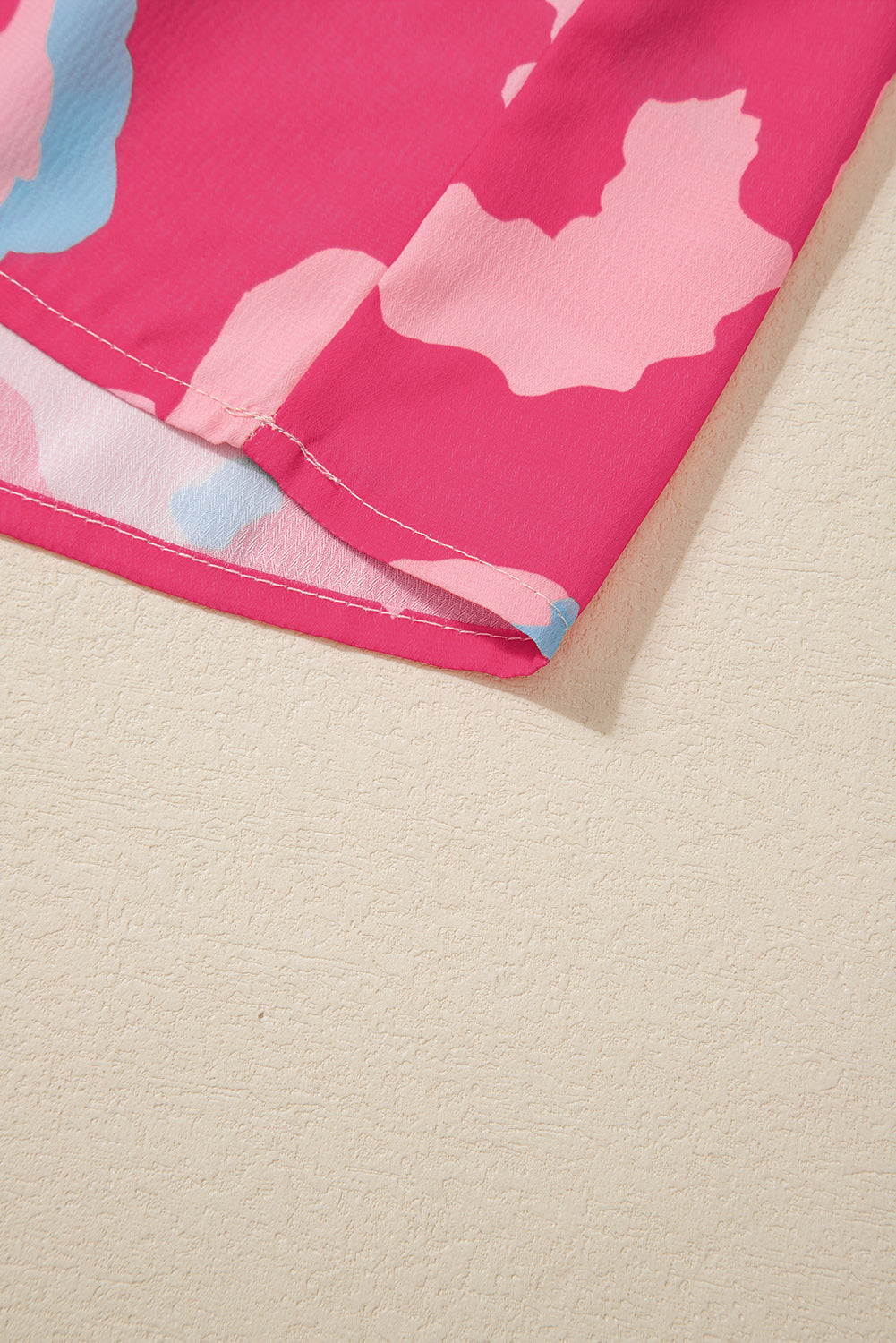 Rose Abstract Print Smocked Puff Sleeve V Neck Blouse - Ballimart