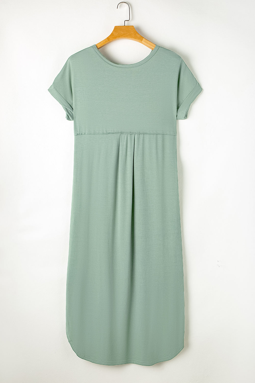 Grass Green V Neck Hidden Pocket Splits Maxi T-shirt Dress