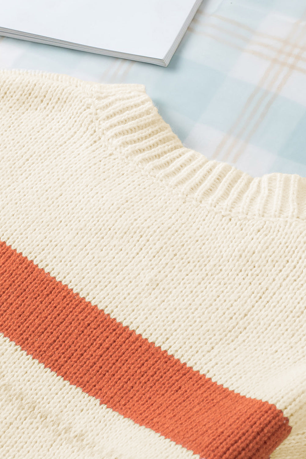 Crew Neck Drop-shoulder Striped Color Block Sweater - Ballimart