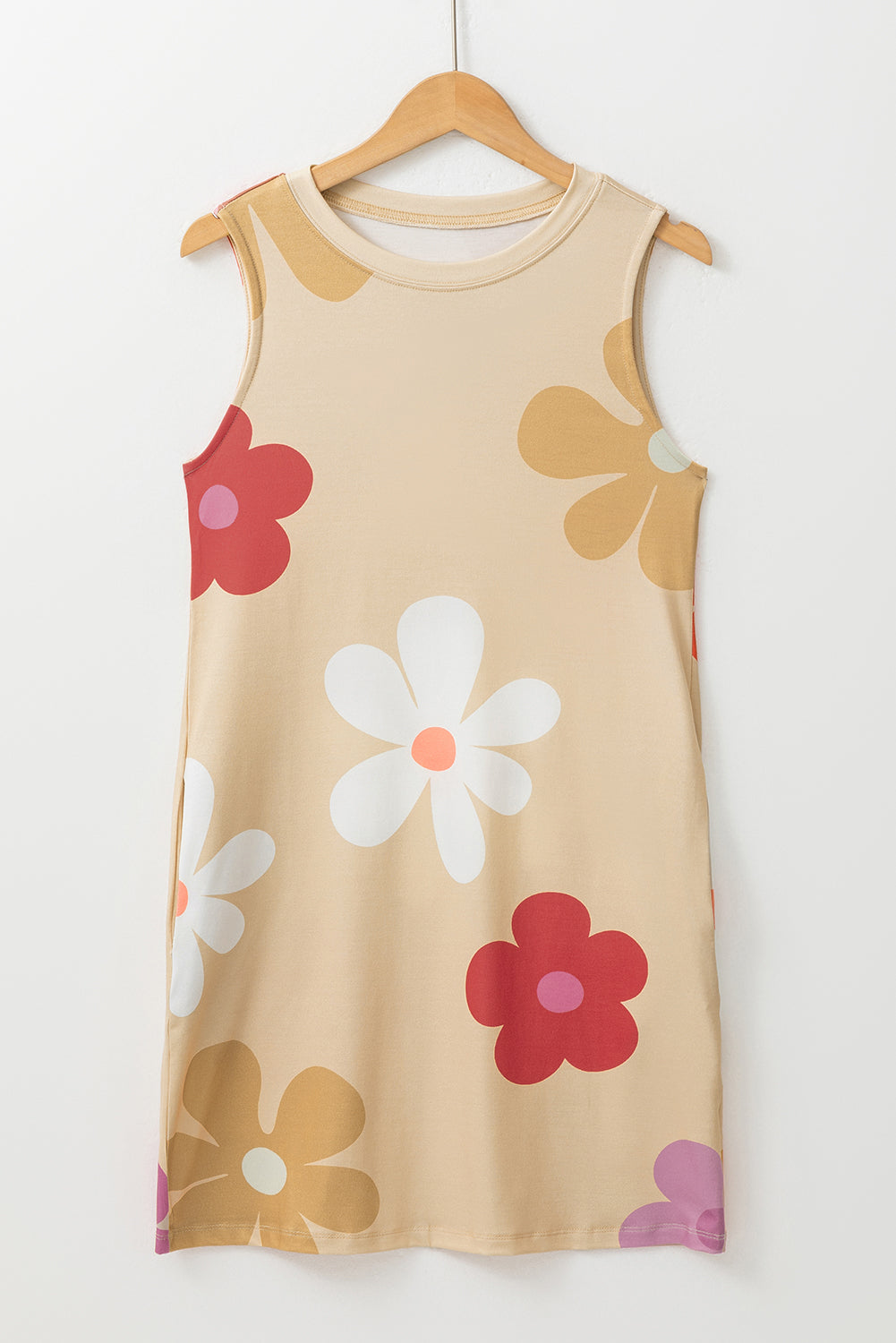 Apricot Daisy Flower Print Tank Dress - Ballimart