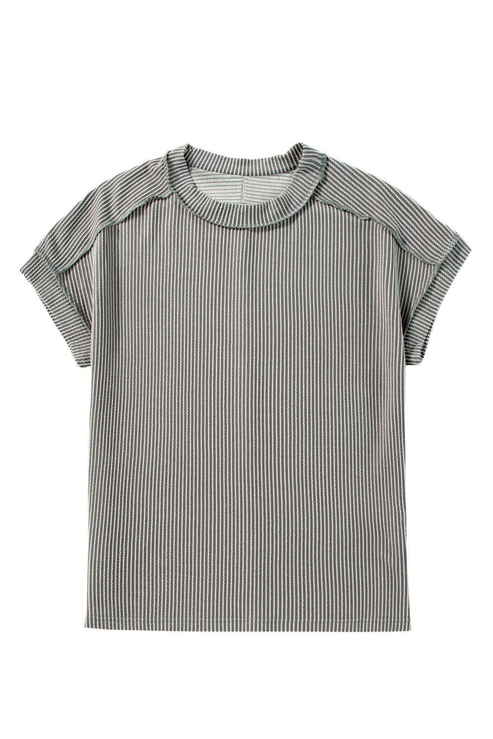 Medium Grey Textured Knit Exposed Stitching T-shirt - Ballimart