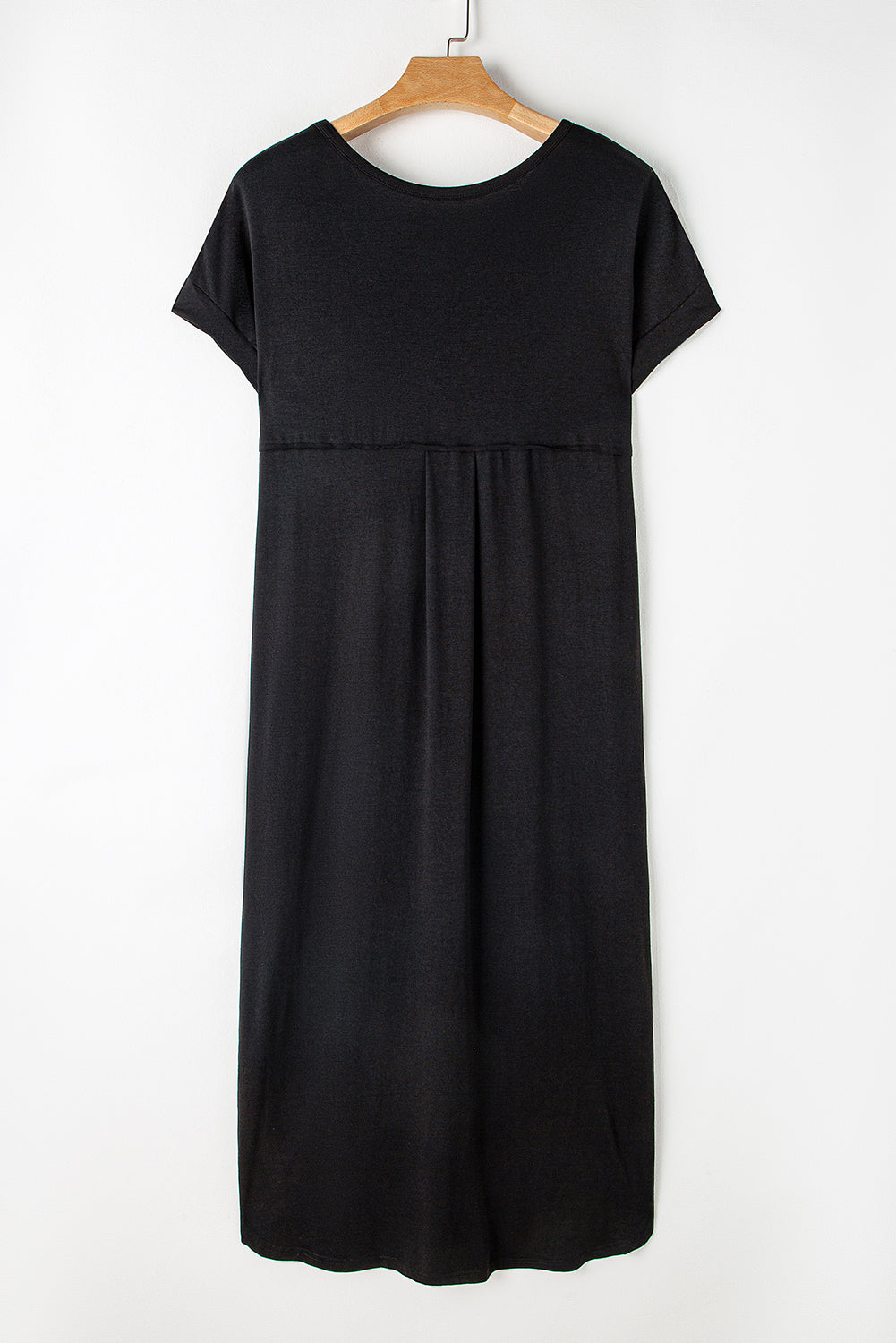 Black V Neck Hidden Pocket Splits Maxi T-shirt Dress - Ballimart