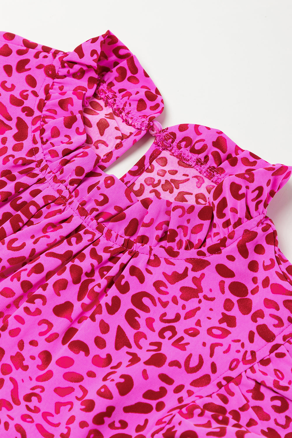Rose Red Leopard Print Ruffled Trim Tiered Maxi Dress - Ballimart
