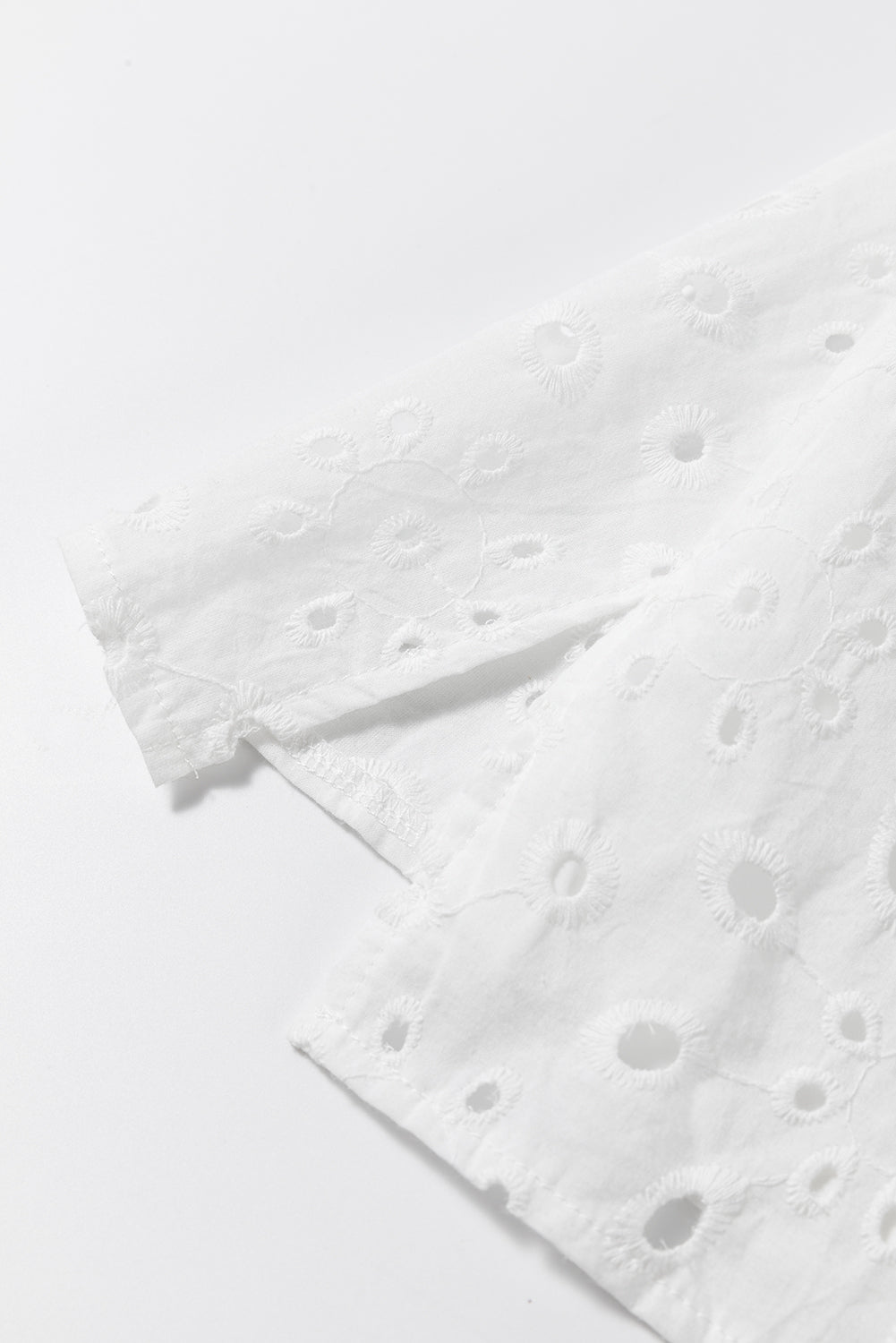 White Flower Embroidered Hollow-out Puff Sleeve Blouse - Ballimart