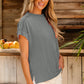 Medium Grey Textured Knit Exposed Stitching T-shirt