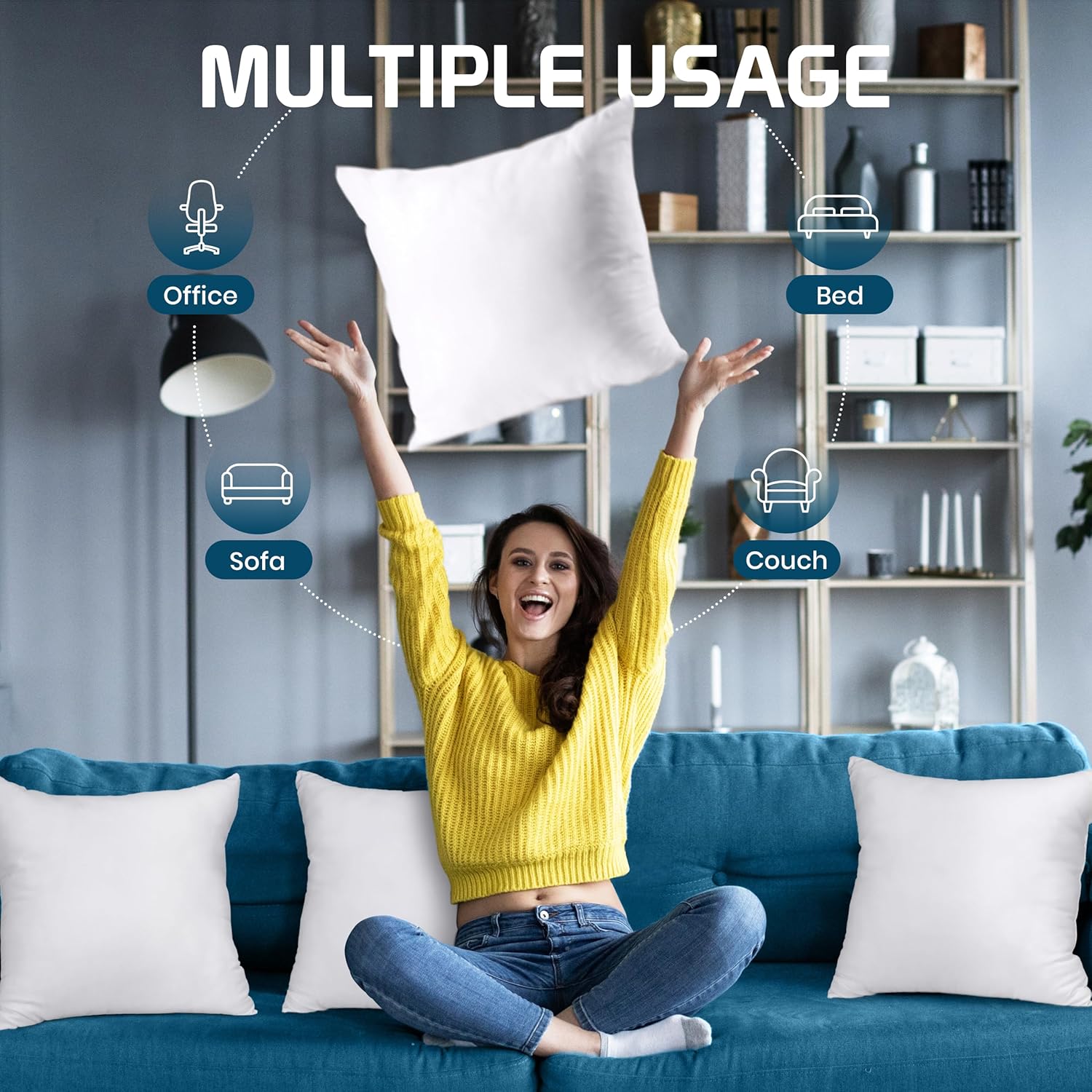 Utopia Bedding Throw Pillows (Set of 4) – 18 x 18 Inch Decorative Inserts for Sofa, Bed, and Couch – Plush, Durable, and Soft Pillow Stuffers - Ballimart