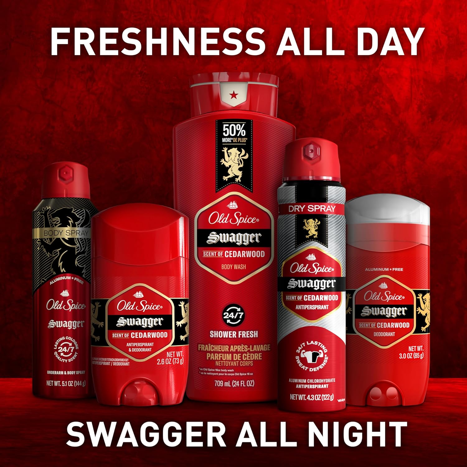 Old Spice Swagger Body Wash - 24/7 Shower Fresh with Lasting Cedarwood Scent | 24 fl oz (Pack of 2)