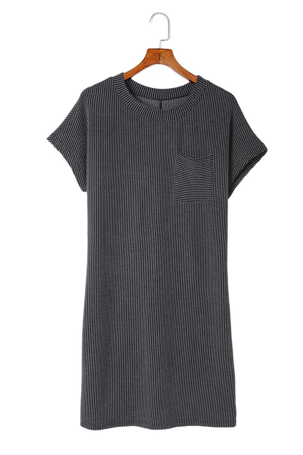 Gray Striped Ribbed Knit T-shirt Shift Dress - Ballimart