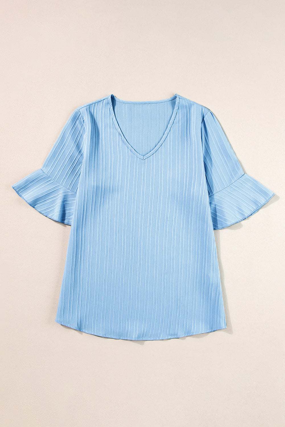 Beau Blue Ruffled Half Sleeve V Neck Textured Top - Ballimart
