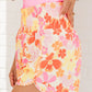 Orange Boho Floral Shirred High Waist Casual Shorts - Ballimart