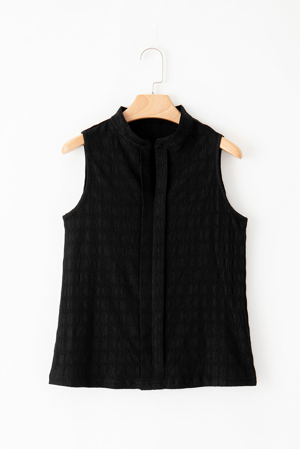 Black Lattice Textured Split Neck Tank Top - Ballimart
