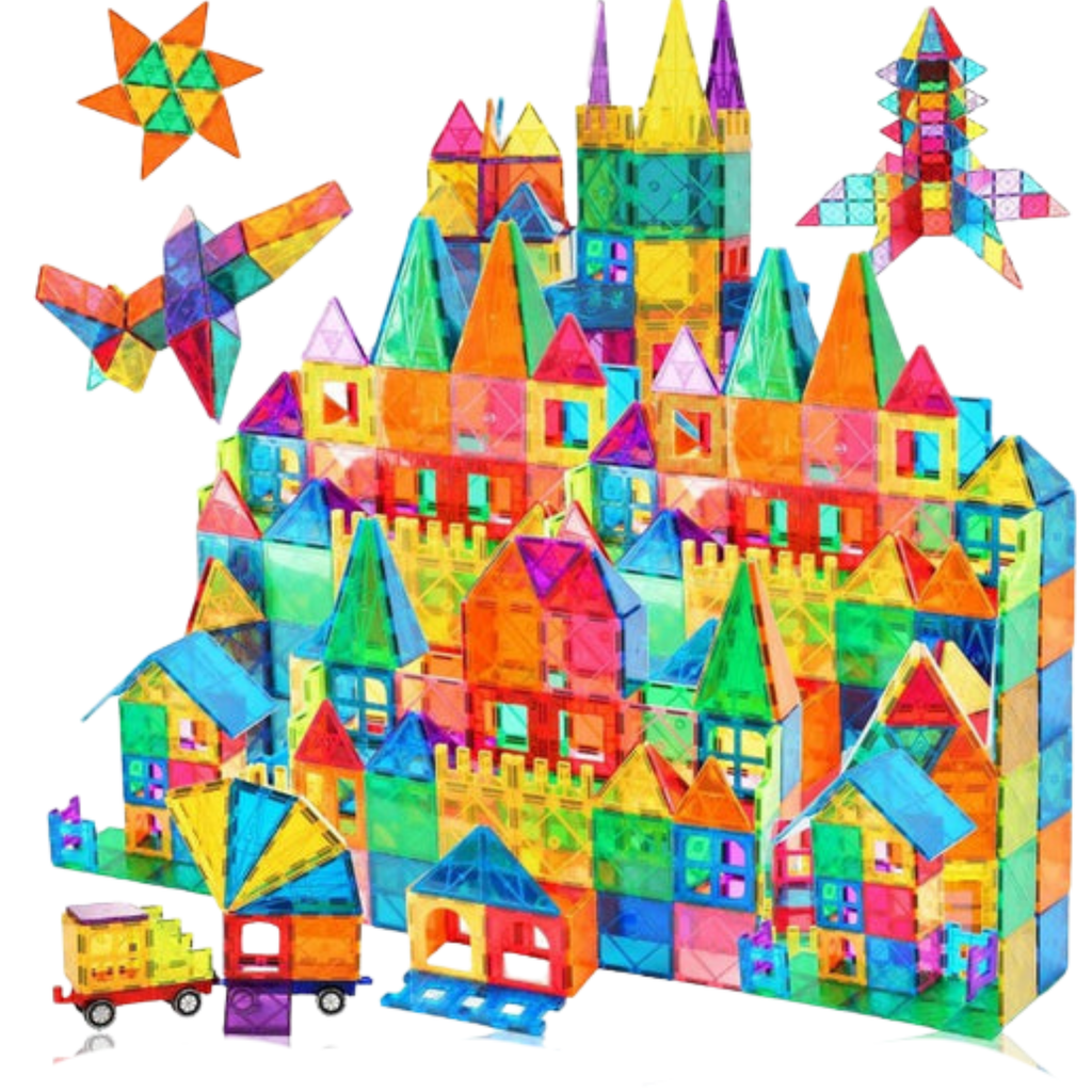 AFUNX Magnetic Building Blocks Set – 102PCS 3D Magnetic Tiles for Kids with 2 Car Bases, Educational STEM Toy for Creativity & Imagination