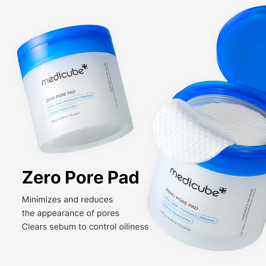 Medicube Zero Pore Pads 2.0 | Dual-Textured Toner Pads with AHA & BHA | Exfoliates, Refines Pores, and Controls Sebum | Korean Skin Care (70 Pads)