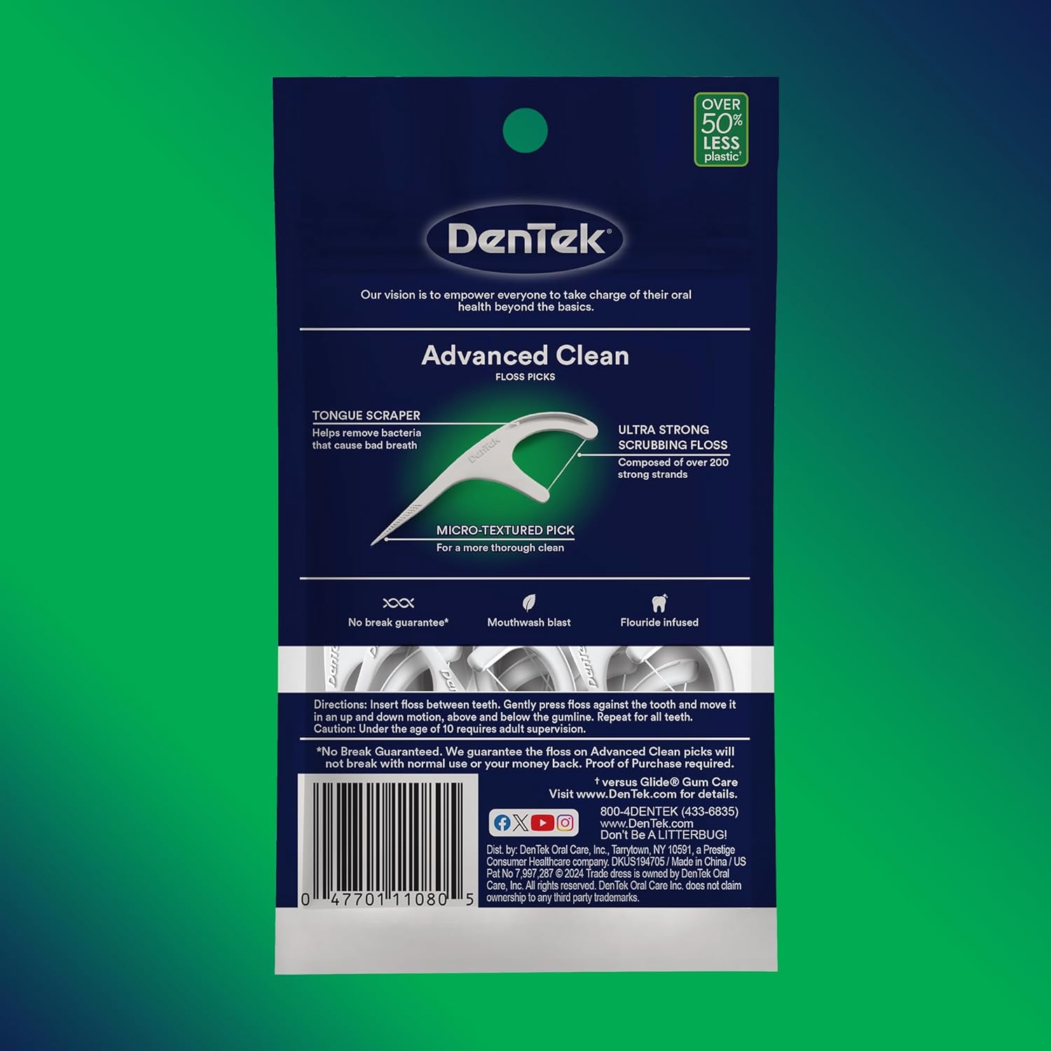 DenTek Triple Clean Advanced Floss Picks – 150 Count | No-Break, No-Shred, Mint-Flavored with Fluoride | ADA Accepted Dental Care