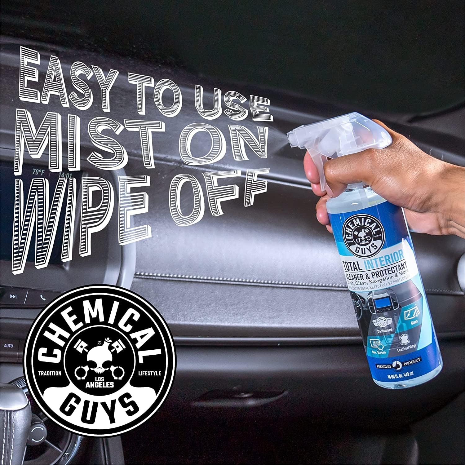 Chemical Guys Total Interior Cleaner & Protectant – All-in-One Car Interior Cleaner for Leather, Vinyl, Carpet, Glass, and More | Safe for Cars, Trucks, SUVs, RVs, Motorcycles, and Homes | 16 fl oz - Ballimart