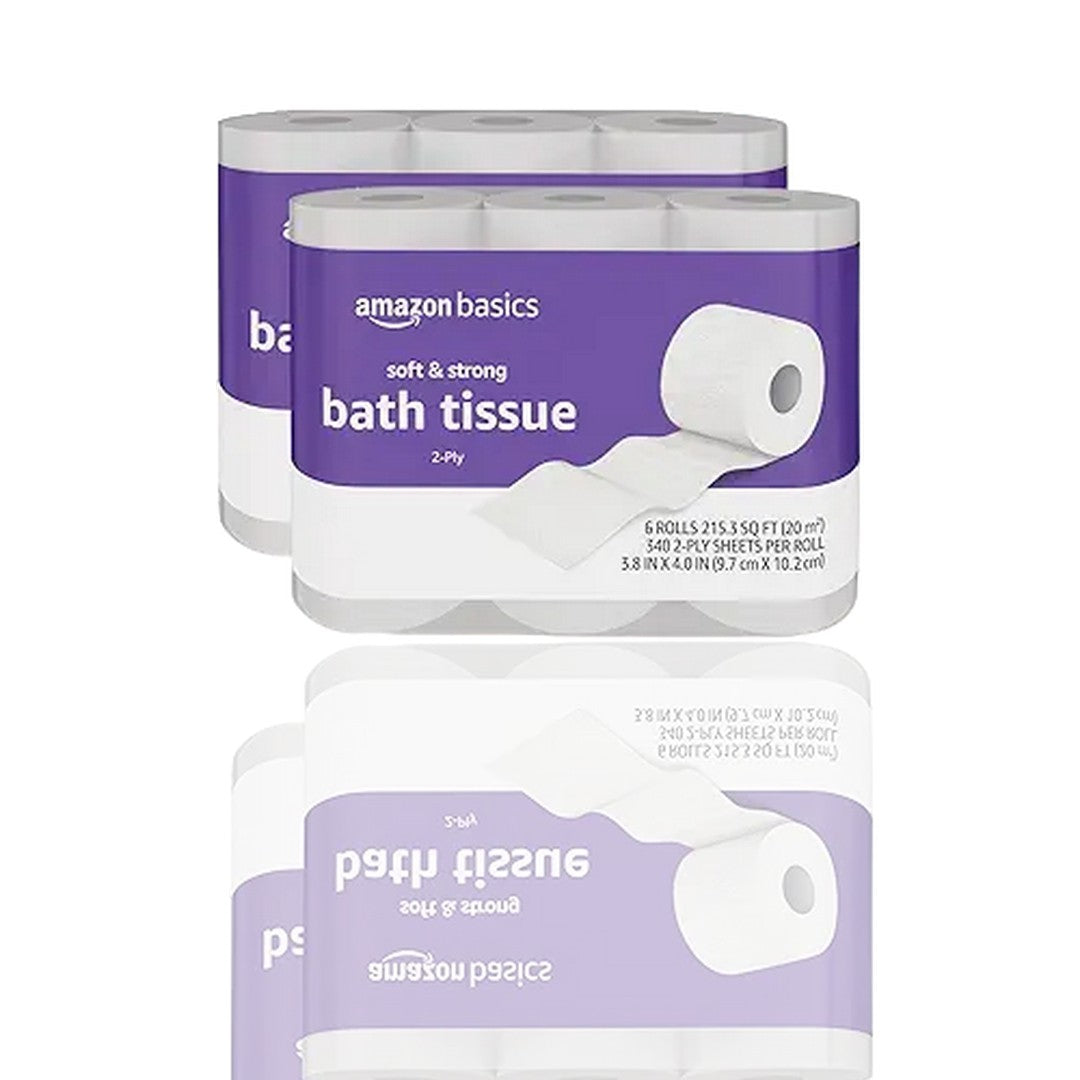 Amazon Basics Soft &amp; Strong 2-Ply Toilet Paper - 12 Ultra Rolls = 48 Regular Rolls, Unscented, 340 Sheets Per Roll - Ballimart