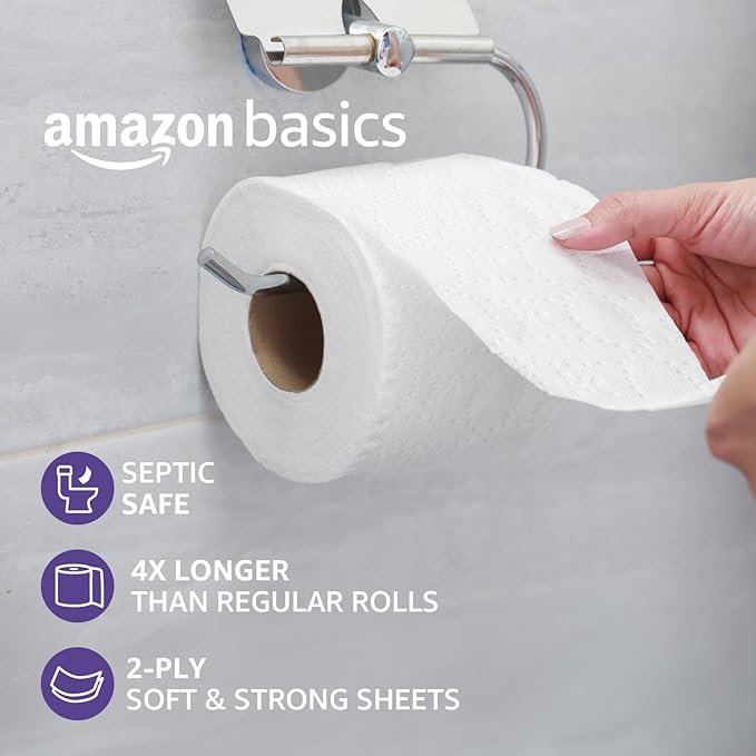 Amazon Basics Soft &amp; Strong 2-Ply Toilet Paper - 12 Ultra Rolls = 48 Regular Rolls, Unscented, 340 Sheets Per Roll