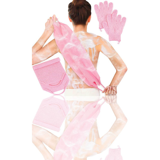Anezus Exfoliating Shower Bath Gloves & Back Scrubber Set – Premium Pink Exfoliator for Body, Face, and Shower - Ballimart