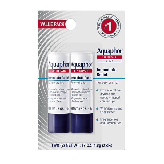 Aquaphor Lip Repair Stick - Moisturizing Lip Balm Multipack for Chapped & Dry Lips, 0.17 Oz, 2 Pack