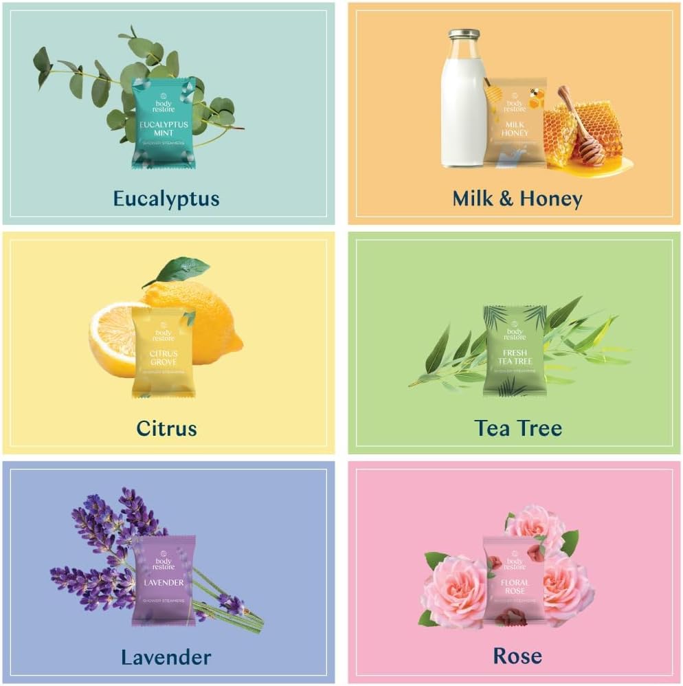 Body Restore Shower Steamers Aromatherapy 6-Pack – Stress Relief & Relaxation Gifts for Women & Men | Citrus Scent for Luxury Self-Care