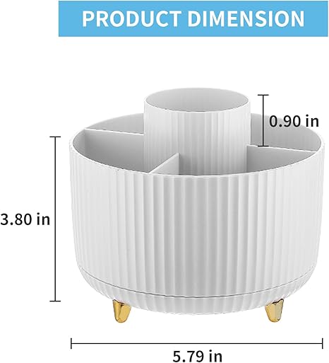 Marbrasse 360-Degree Rotating Desk Organizer – 5-Compartment Pen & Pencil Caddy for Office, Home, Art Supplies, and More