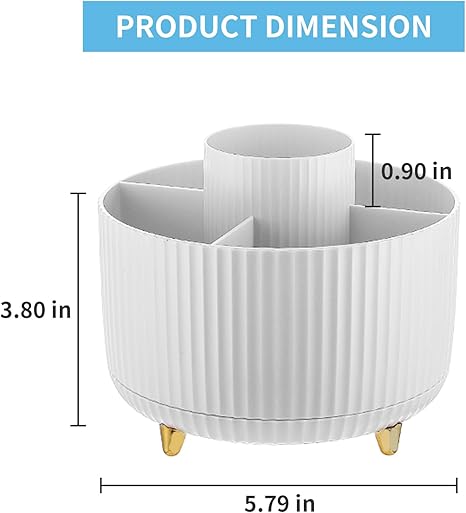 Marbrasse 360-Degree Rotating Desk Organizer – 5-Compartment Pen & Pencil Caddy for Office, Home, and Art Supplies