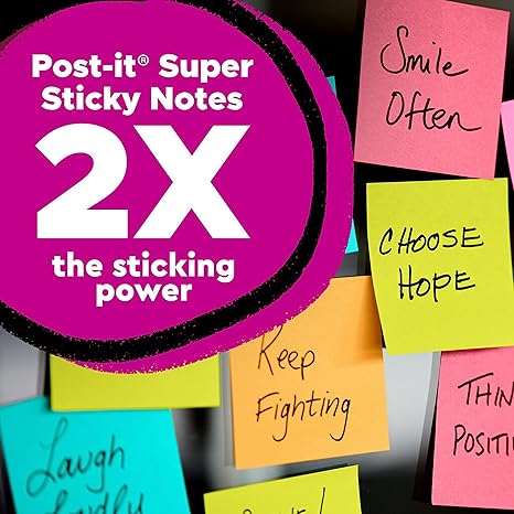 Post-it Super Sticky Notes – 3x3 in, 15 Pads with 2X Sticking Power