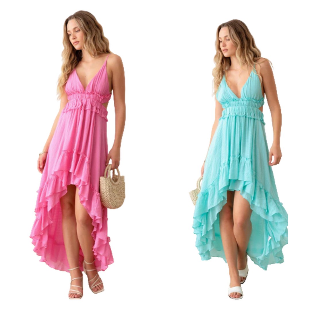 Asymmetric Ruffle Open Back Cutout Flair Dress - Ballimart