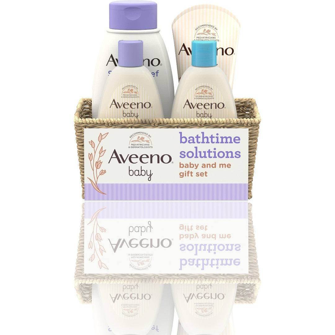 Aveeno Baby & Me Gift Set – Baby Wash & Shampoo, Calming Comfort Bath, Daily Moisture Lotion, and Stress Relief Body Wash for Mom – Oatmeal-Enriched, Hypoallergenic, 4-Piece Bundle